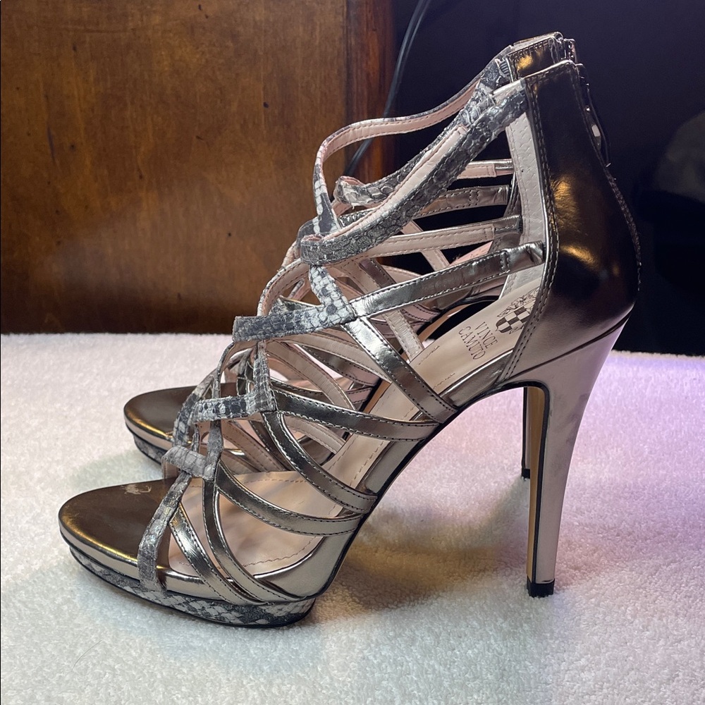 Vince Camuto Metallic Snakeskin Strappy Heels
